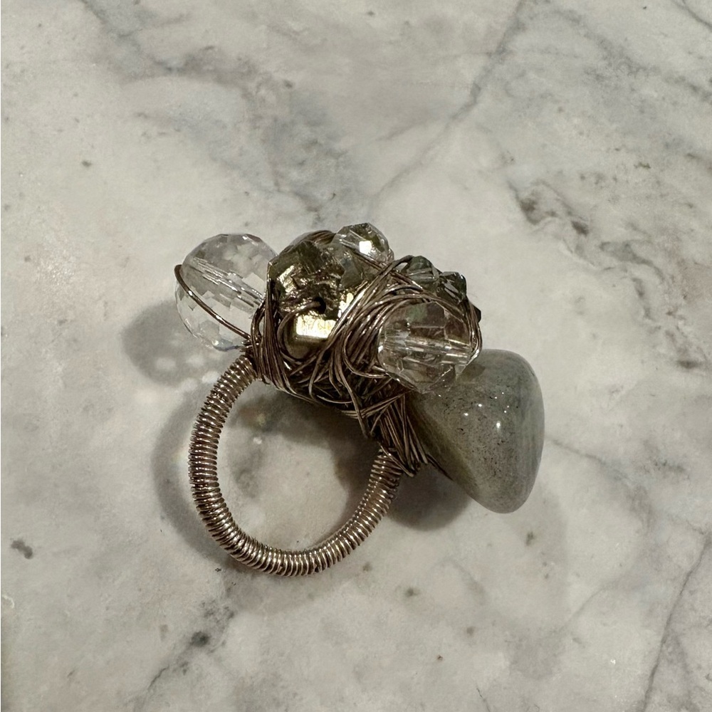 Wire Wrapped Stone and Bead Ring - Picture 2 of 3